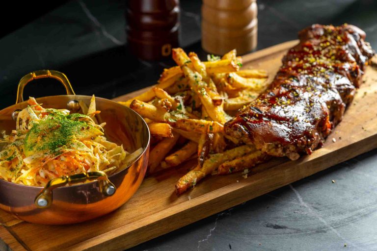 Barbecue Pork Ribs with French Fries